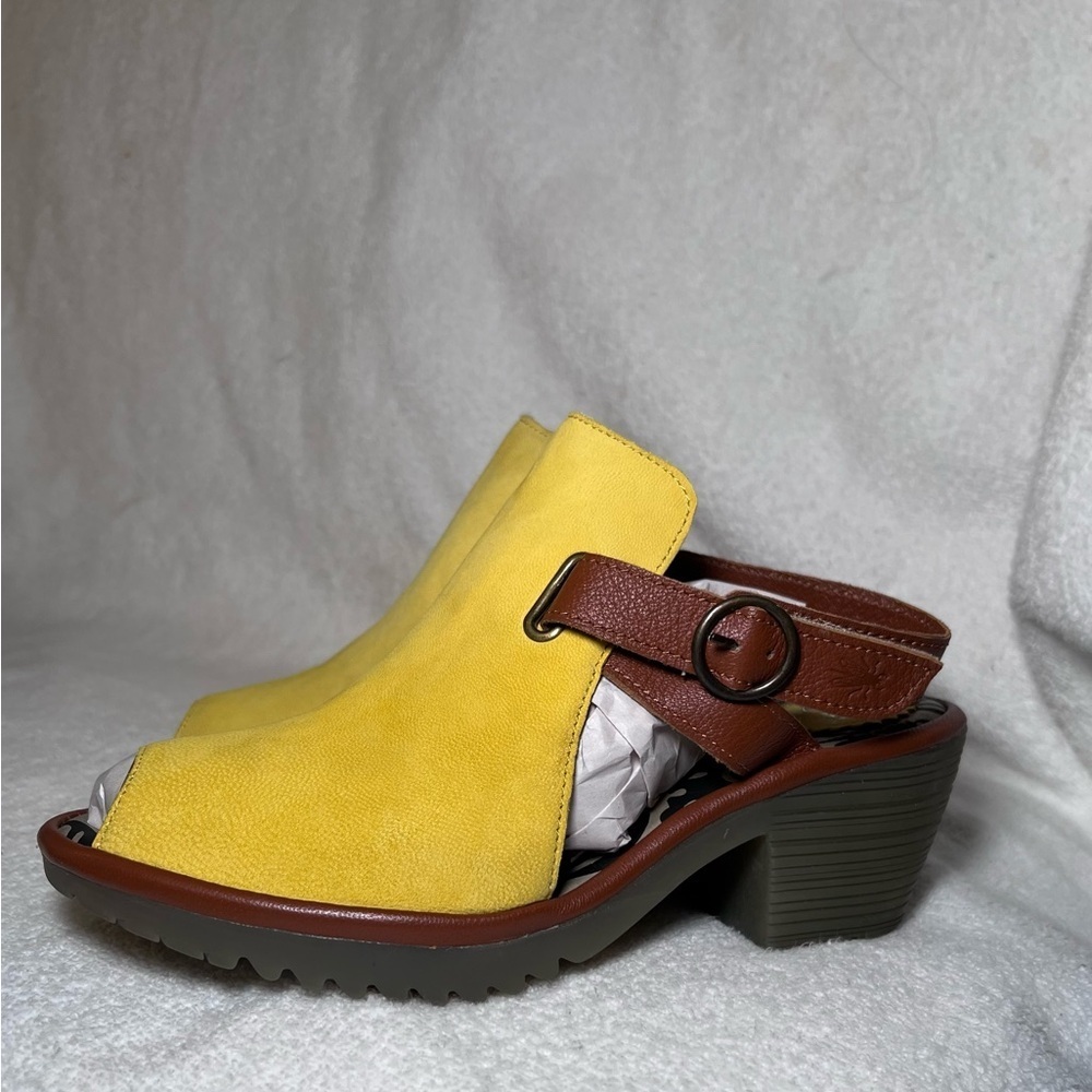 FLY London - Leather heeled sandals - Wena - Burnt yellow -EU38w USA 7  7.5 - Picture 8 of 12